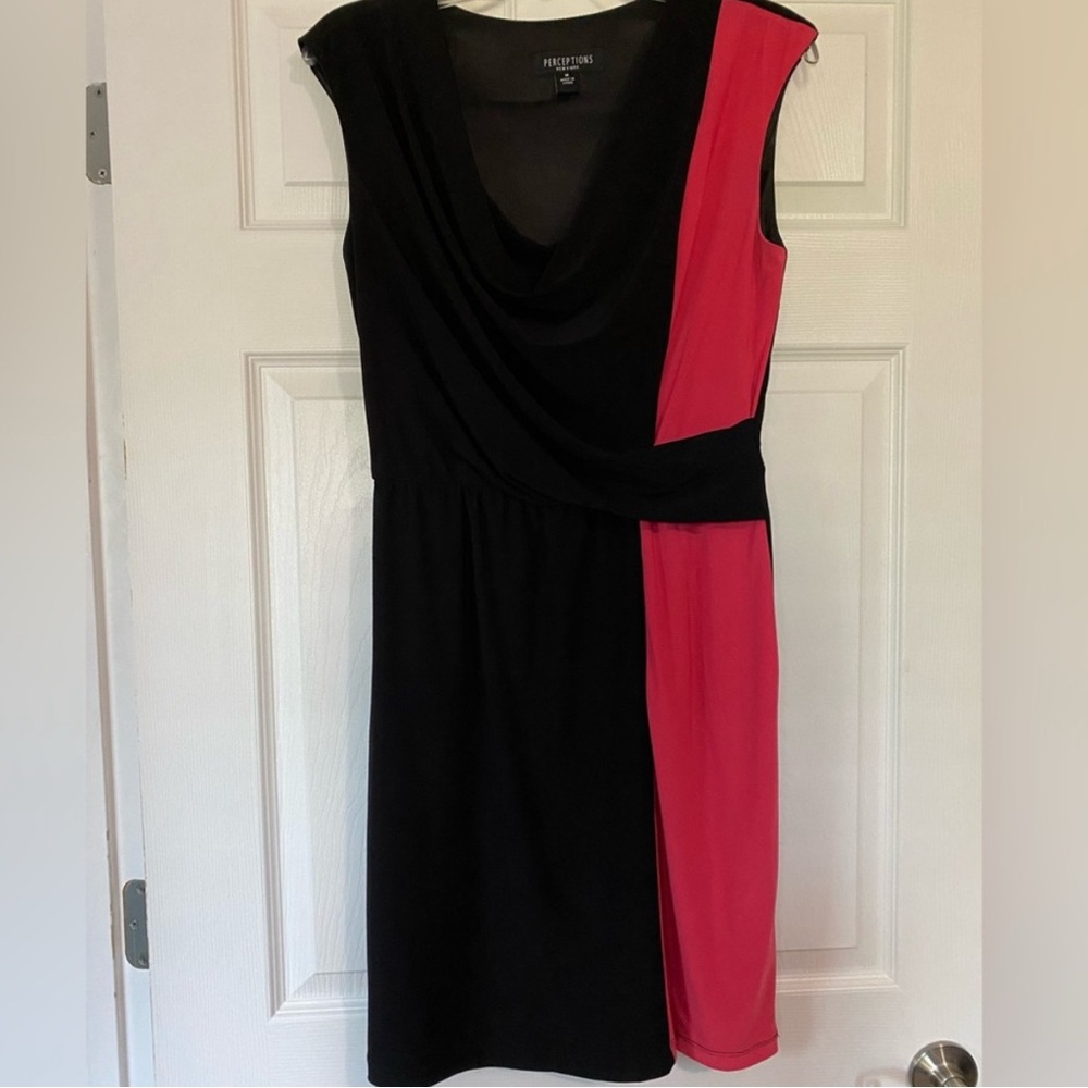 Perceptions Dark Pink and Black Women's Color block Dress